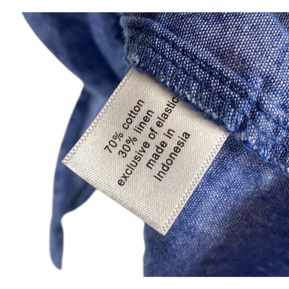 Lane Bryant Top 14 XL Button Up Chambray Tie Front Blue Pin Up Preppy Linen Blnd - Picture 9 of 9